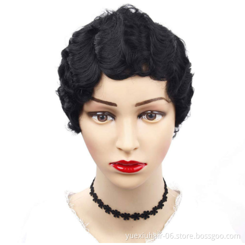 Pixie Cut Short Human Hair Wig Finger Wave For Black Women, Brazilian Virgin Cuticle Aligned Hair Wavy Wig